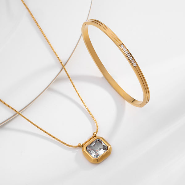 Octagon Diamond Necklace & Diamond Allure Bangle Bracelet Combo Set