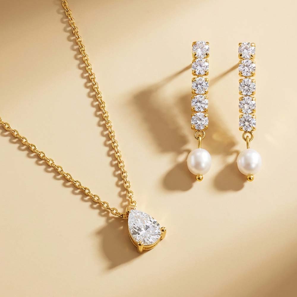 Ivory Pearl Crystal Accent Jewellery Set