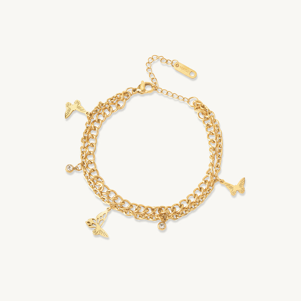 Butterfly Charm Layer Chain Link Bracelet