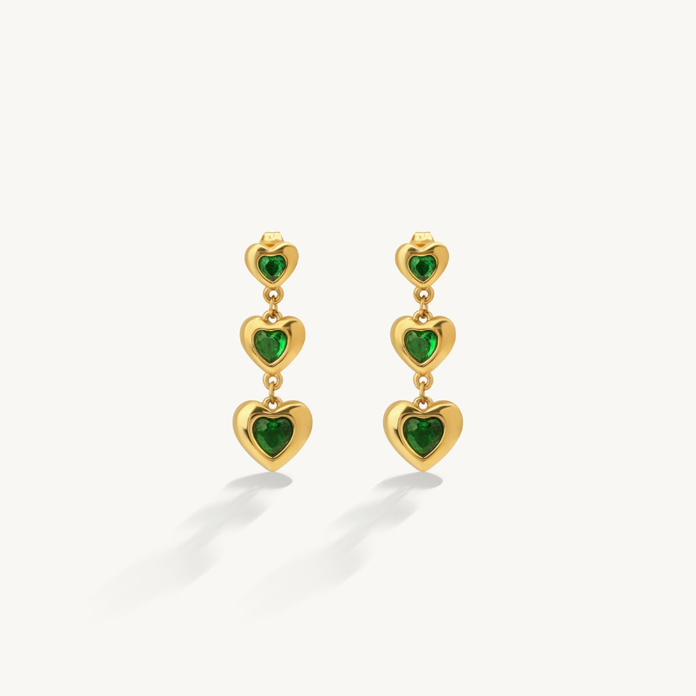 Emerald Glow Hearts Dangle Earrings