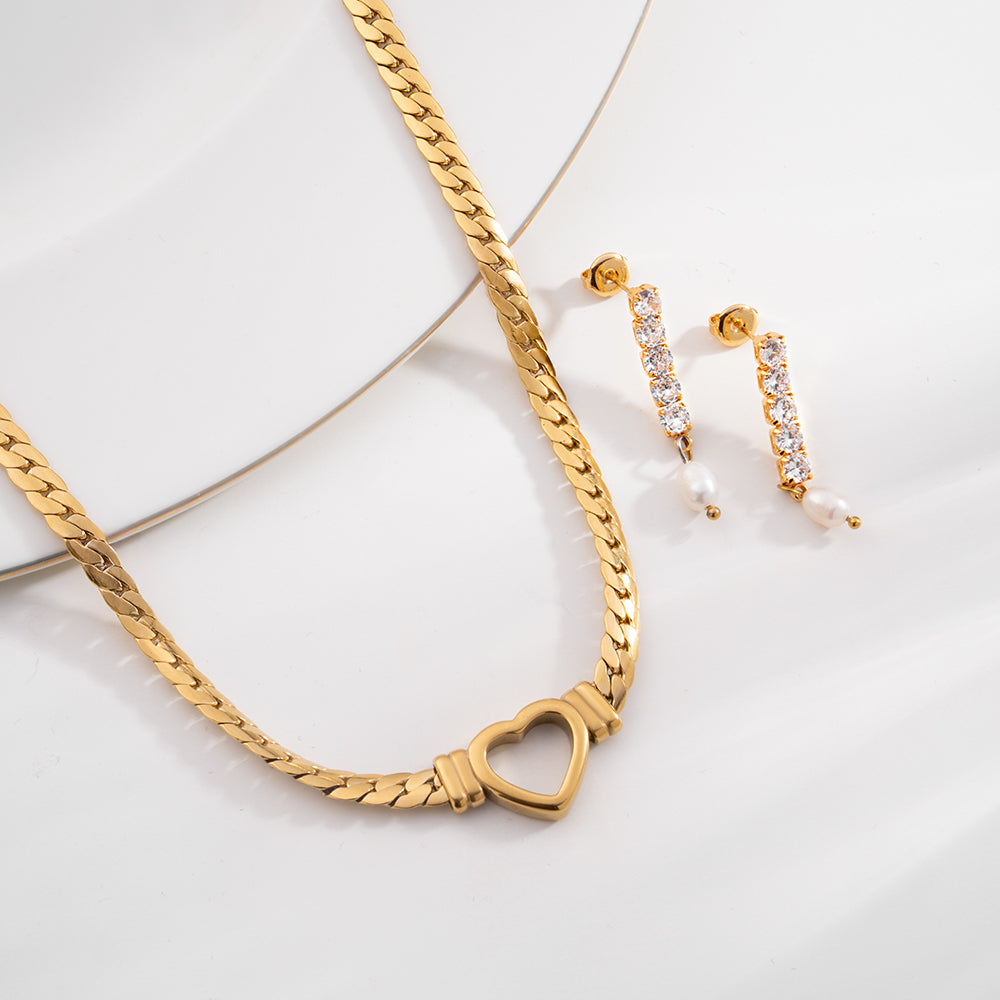Heart Embrace Pearl Drop Jewellery Set
