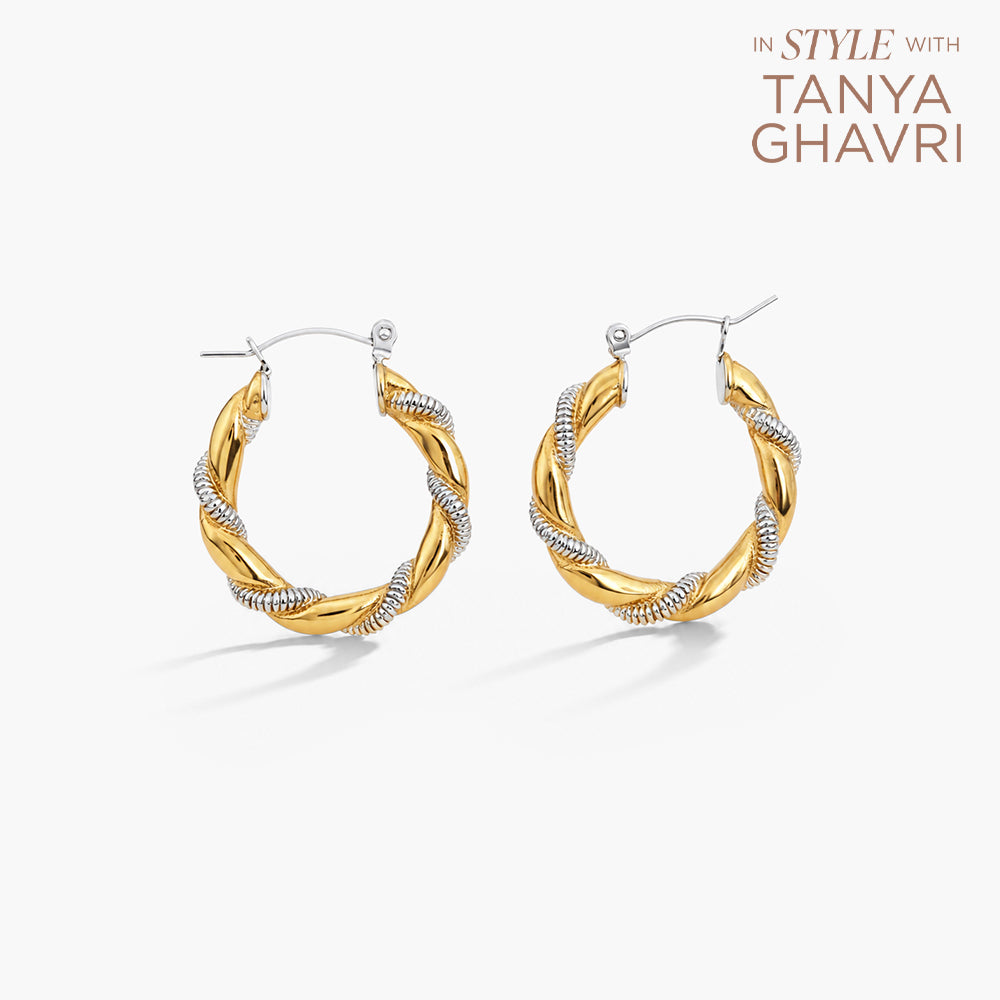 Golden Silver Twisted Hoop Earrings