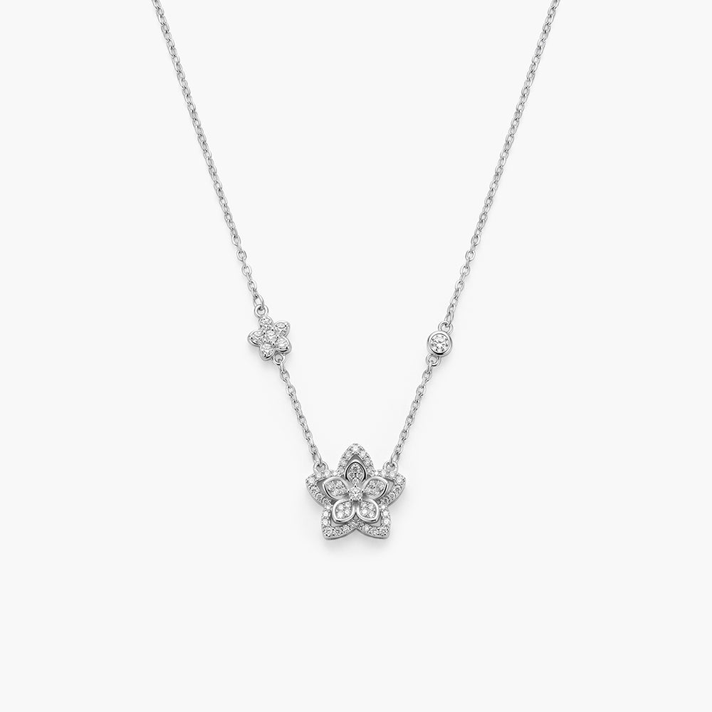 Sparkling Flower 925 Sterling Silver Pendant Necklace