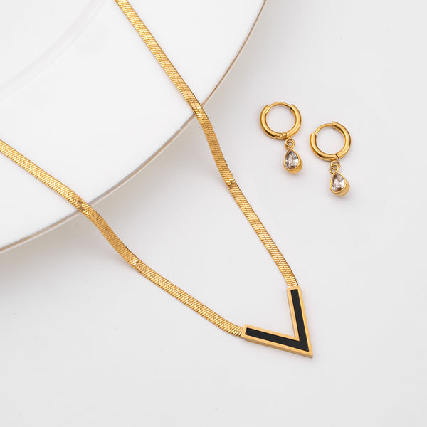 Black Vixen Necklace & Solitaire Drop Hoop Earrings Combo Set