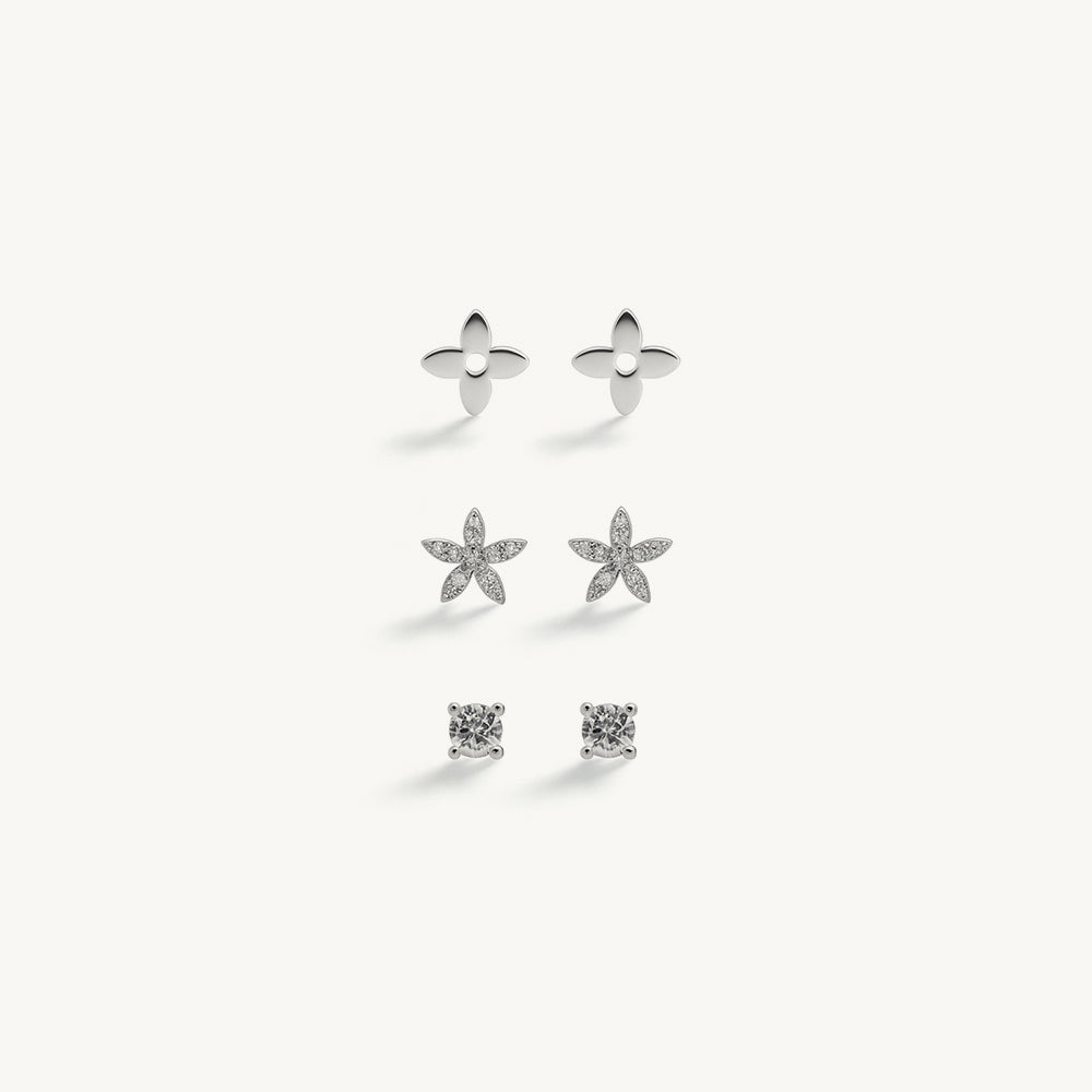 Minimal Floral Glow 925 Sterling Silver Earring Set