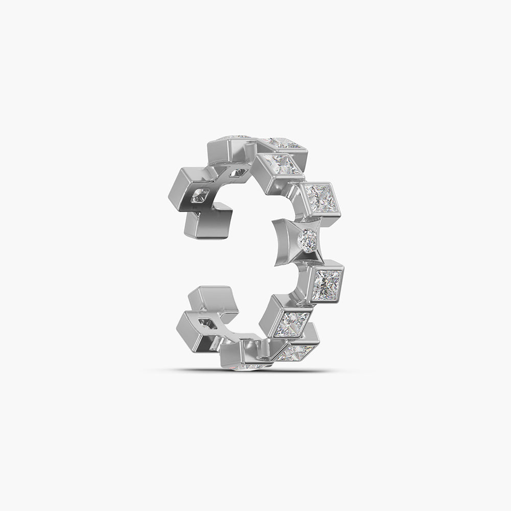 Halo Cube 925 Silver Cuff Earrings