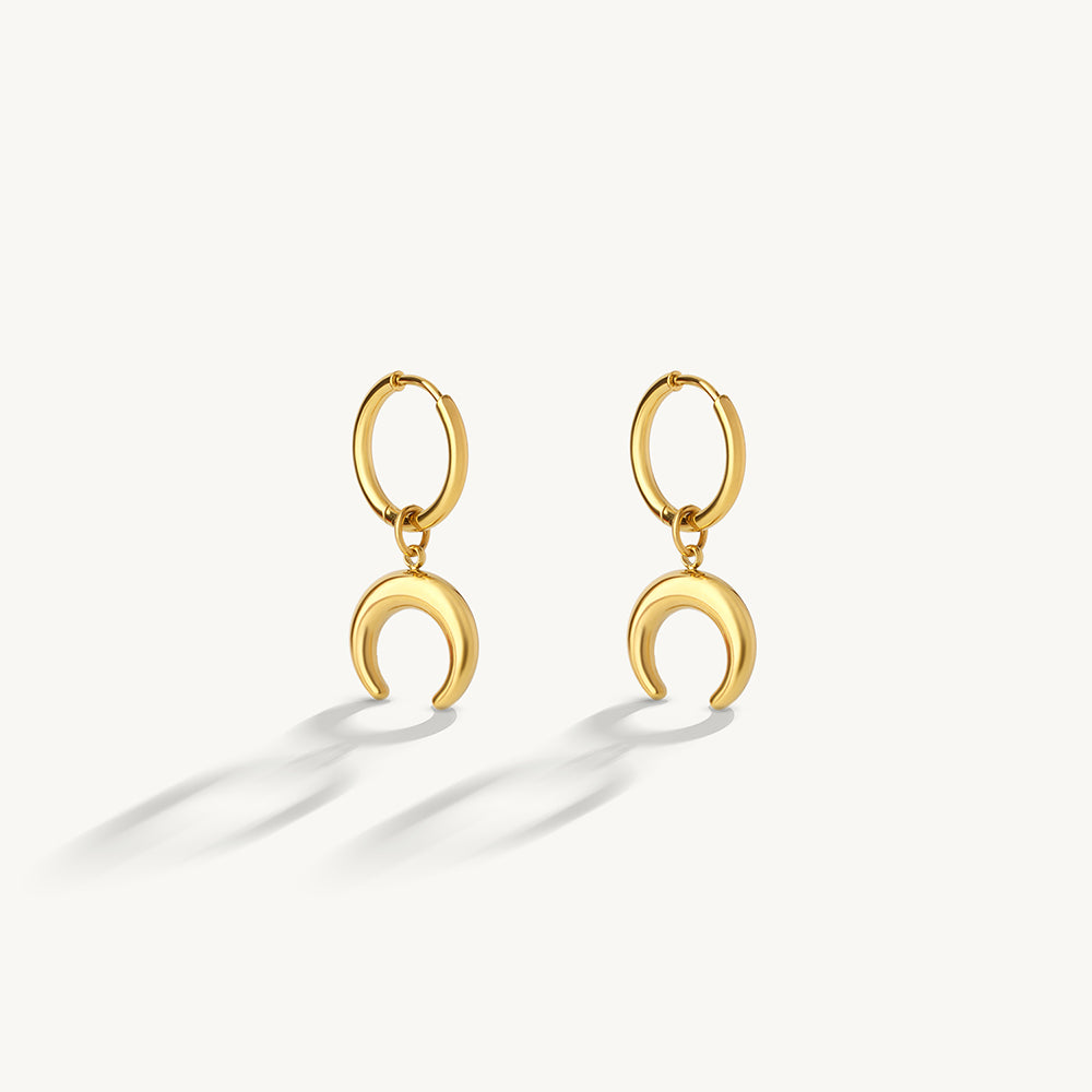 Chic Moon Charm Drop Hoop Earrings