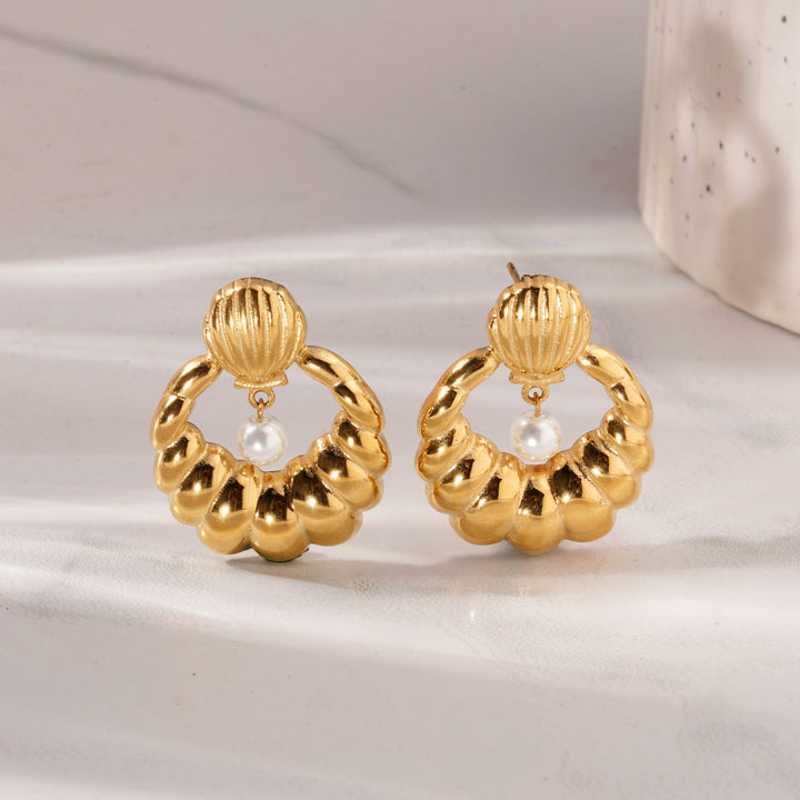Sculpted Oyster Pearl Drop Earrings-2