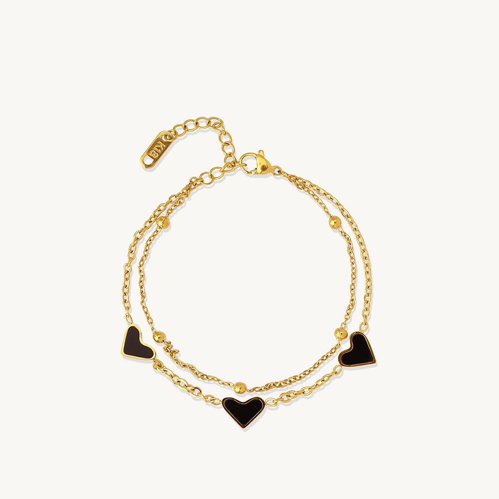 Regal Noir Heart Layered Bracelet