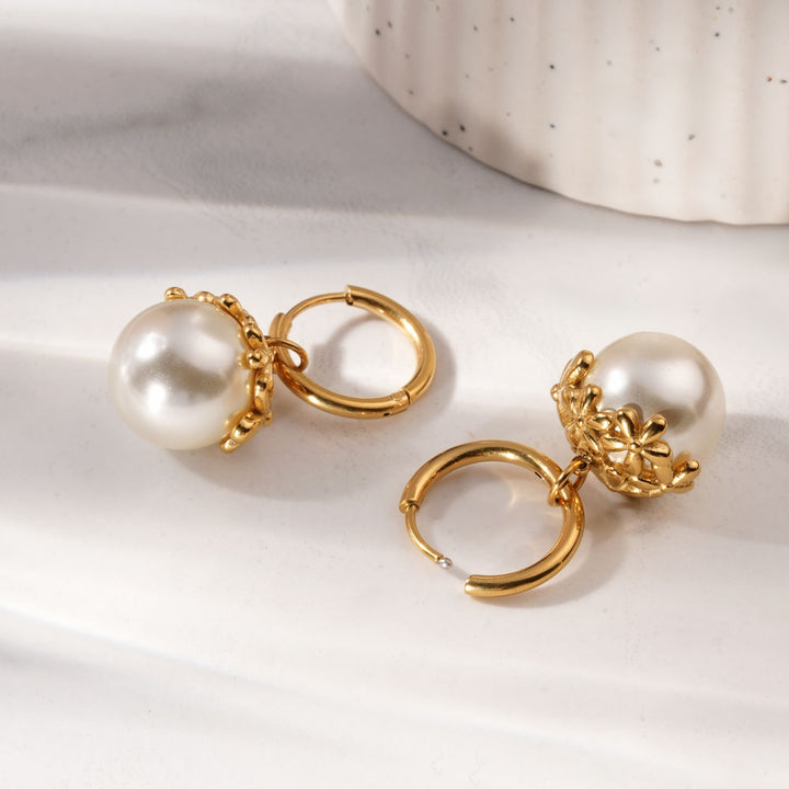Floral Top Pearl Drop Earrings-2