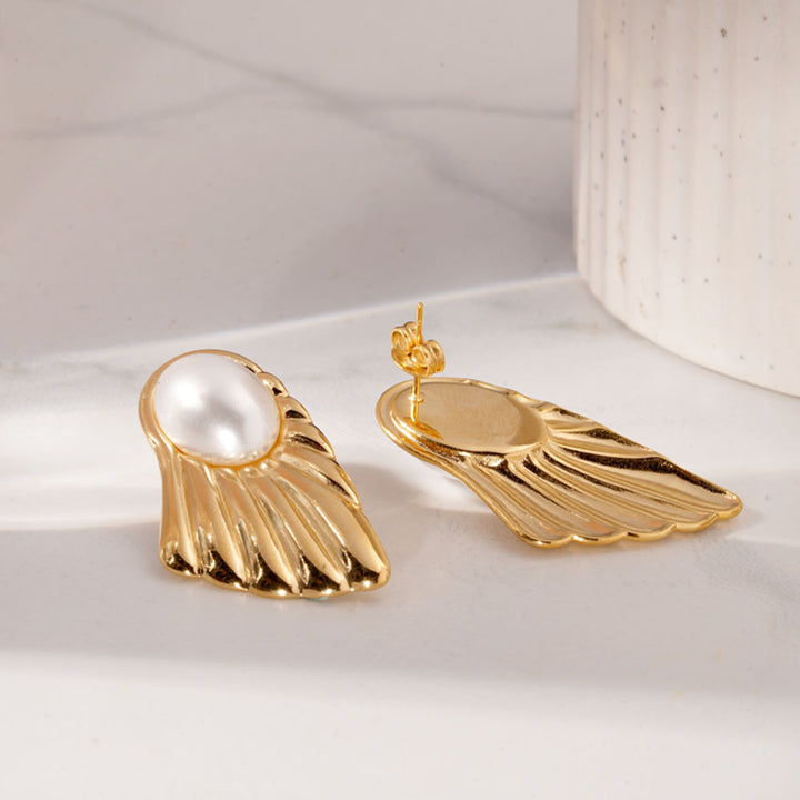 Feather Peal Drop Earrings-2