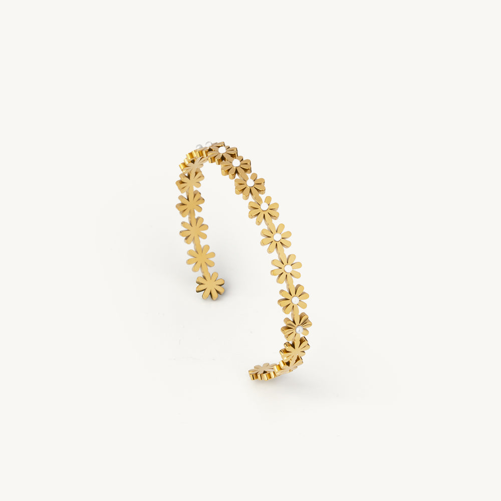 Pearl Accent Floral Cuff Bracelet