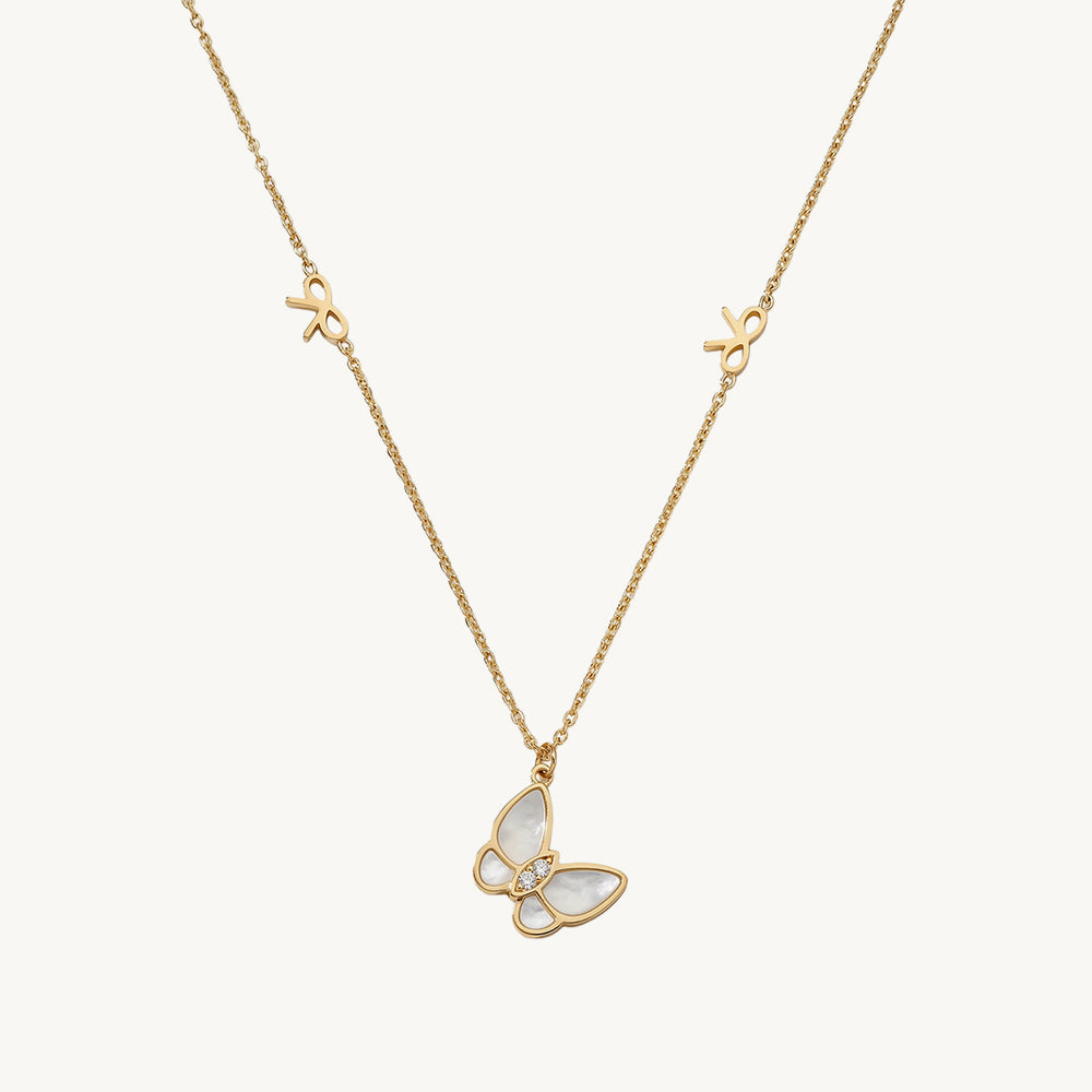 Mini Bow Accent Butterfly Pendant Necklace