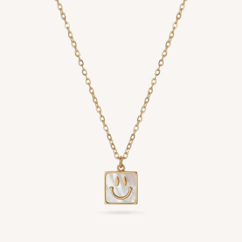 Smiley Square Frame Pendant Necklace
