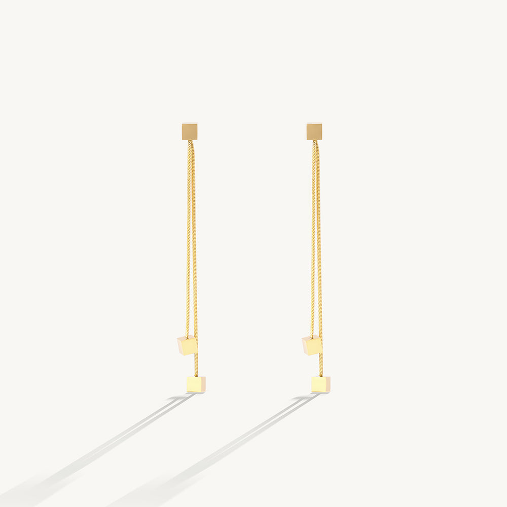 Chic Double Chain Cube Earrings