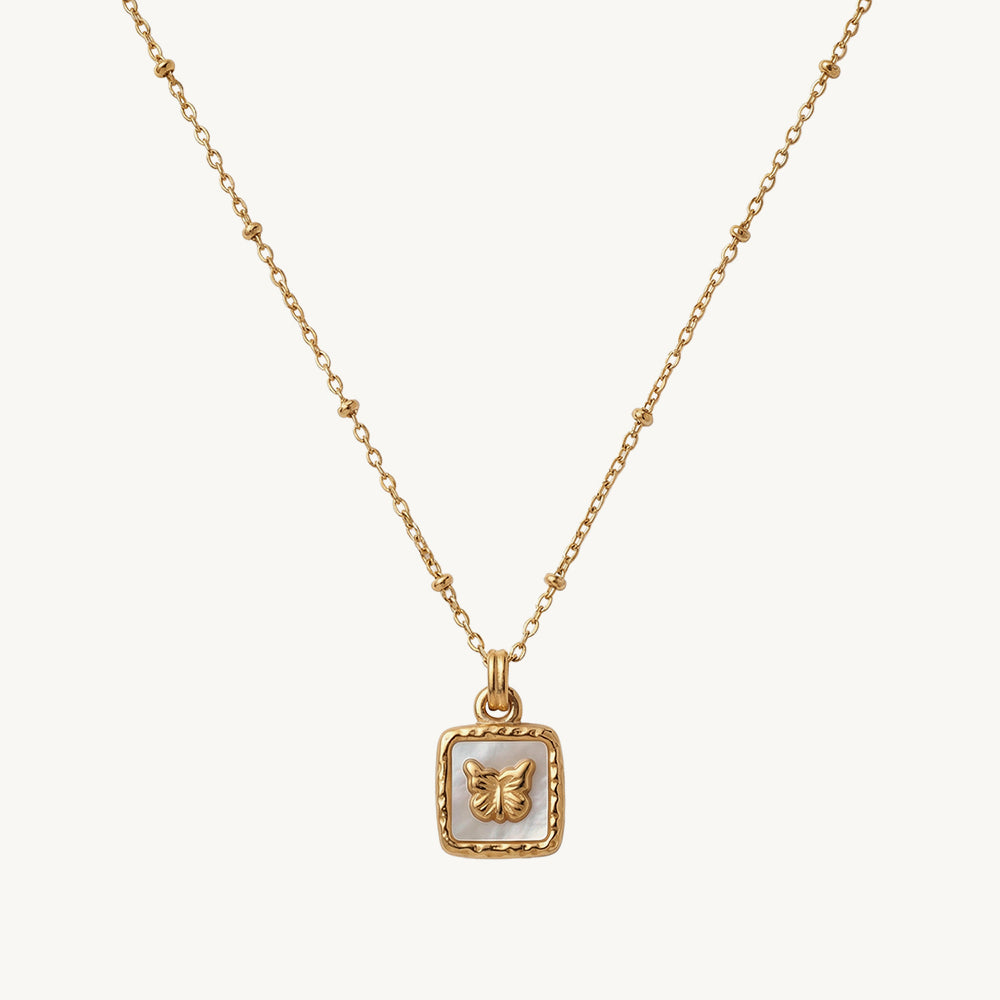 Butterfly Square Frame Pendant Necklace