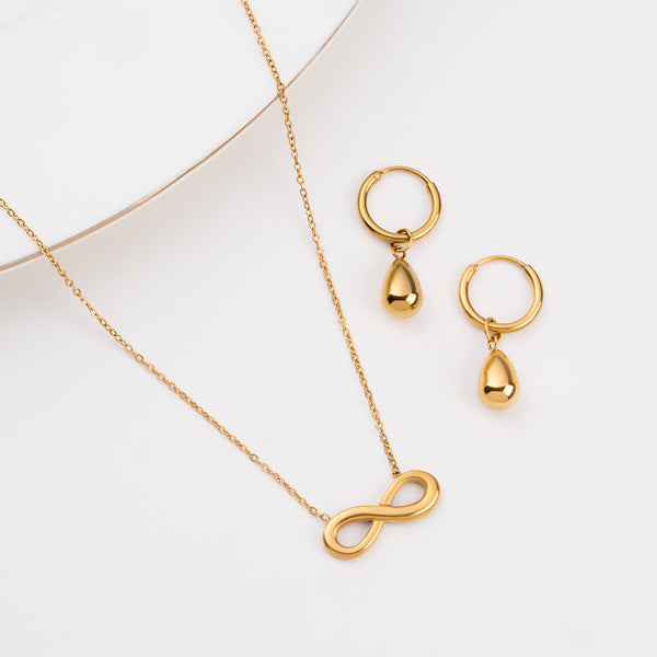 Golden Infinity Necklace & Waterdrop Hoop Earrings Combo Set