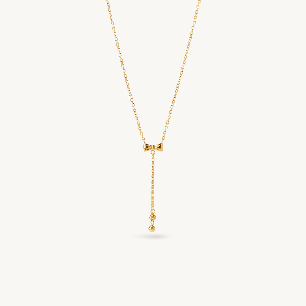 Mini Bow Twin Ball Lariat Necklace