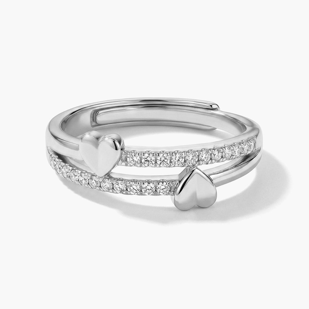 Dual Heart Sparkline 925 Sterling Silver Ring