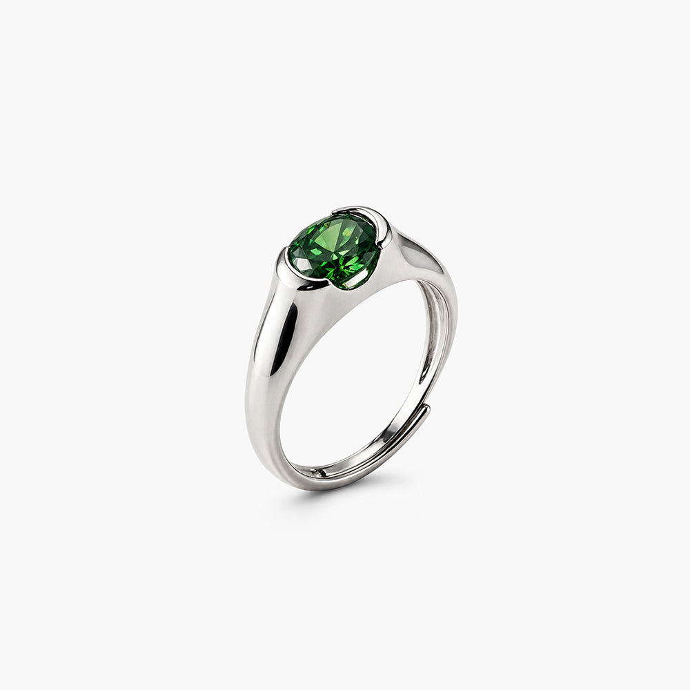 Regal Green Gemstone Platinum Plated 925 Sterling Silver Ring
