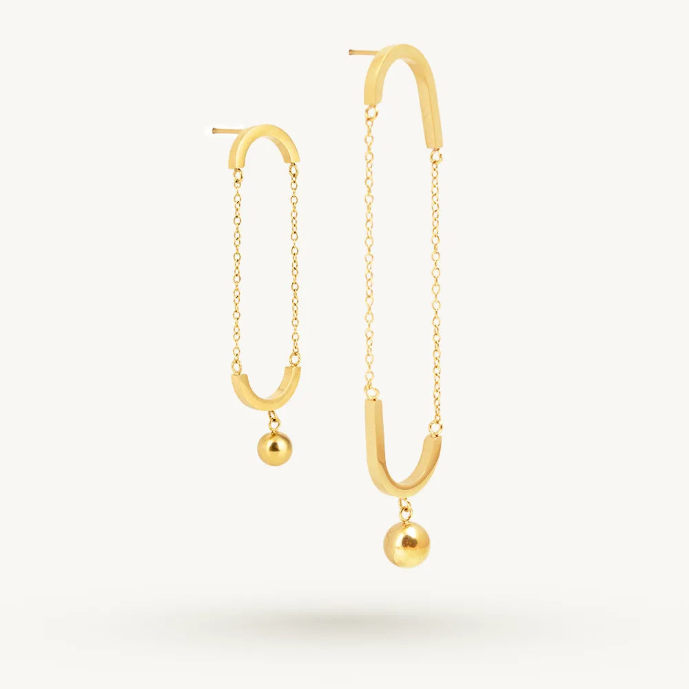Mismatch U Bend Ball Dangle Earrings