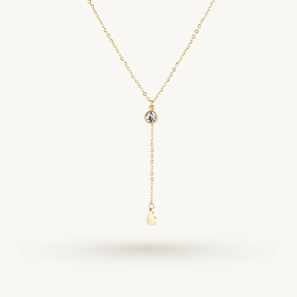 Modern Crystal Y Heart Drop Charm Necklace
