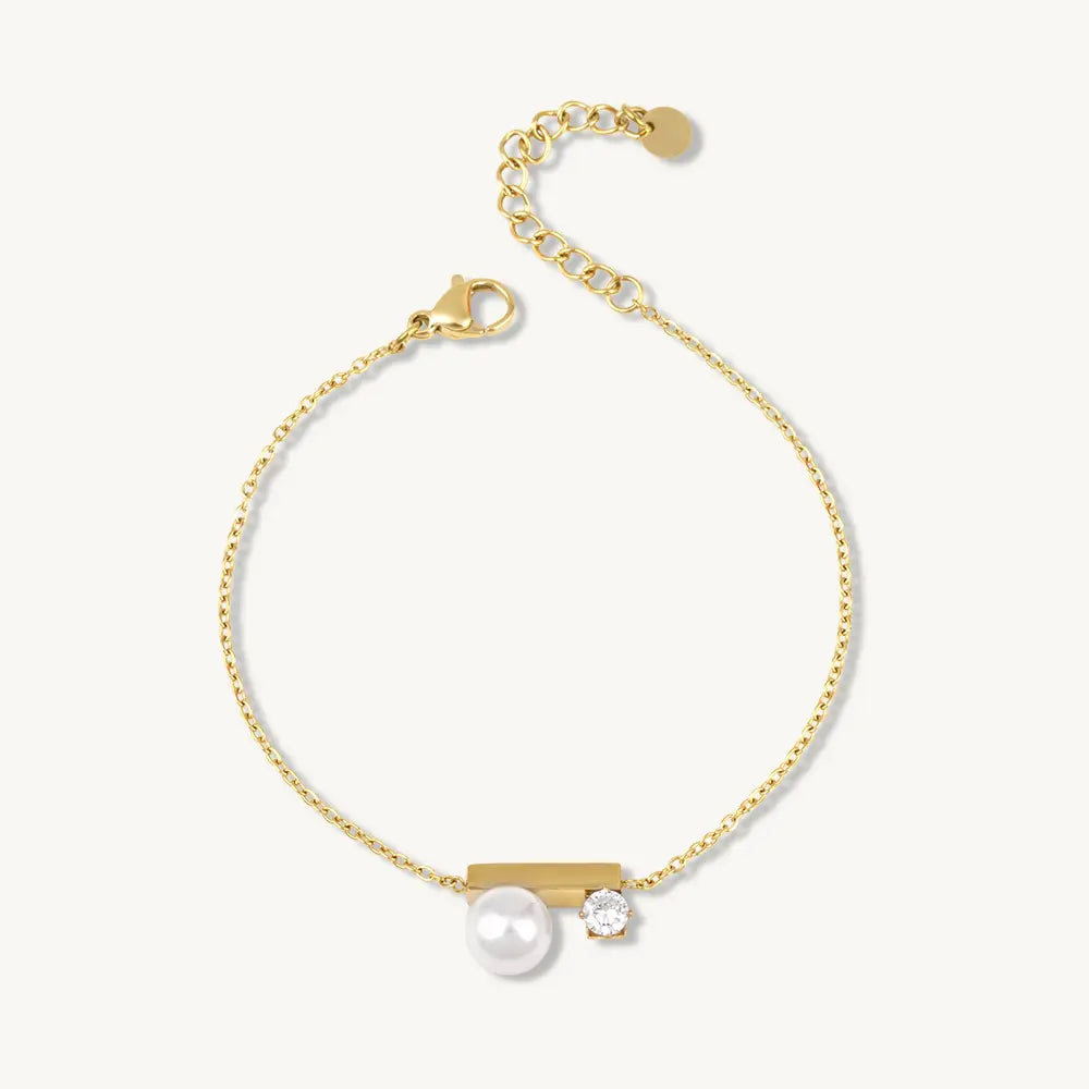 Pearl & CZ Bar Accent Chain Bracelet