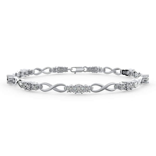 Textured Link 925 Sterling Silver Lab Grown Diamond Bracelet