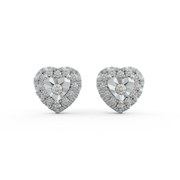 Romantic Heart 925 Sterling Silver Lab Grown Diamond Stud Earrings