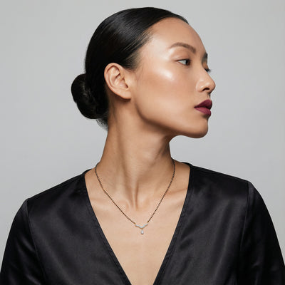 Ornate Curve Drop 9KT Gold Lab Grown Diamond Mangalsutra