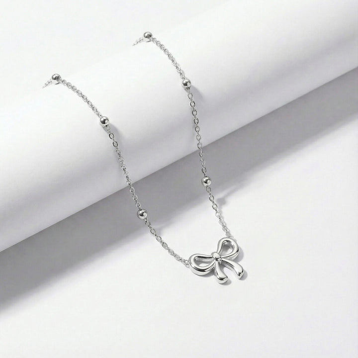 Dainty Ribbon Bow Necklace with Beaded Chain Accents – PALMONAS