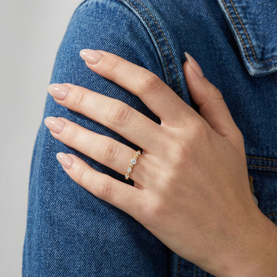 Dual Tone Beaded 9KT Gold Lab Grown Diamond Ring