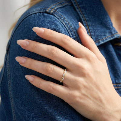 Wave Band 9KT Gold Lab Grown Diamond Ring