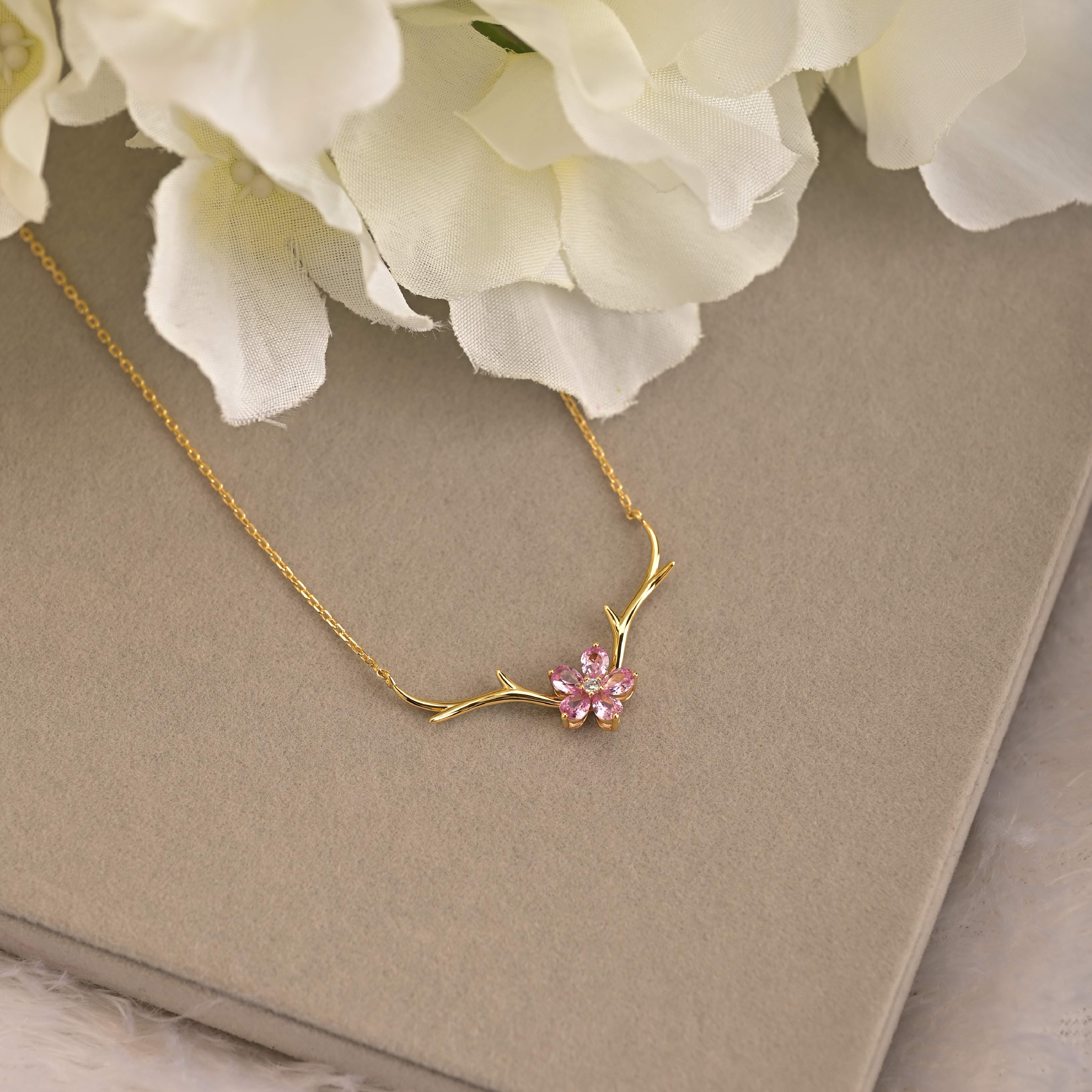 Sterling Silver and 14K Yellow Gold Cherry Blossom Necklace – Bradow Inc.