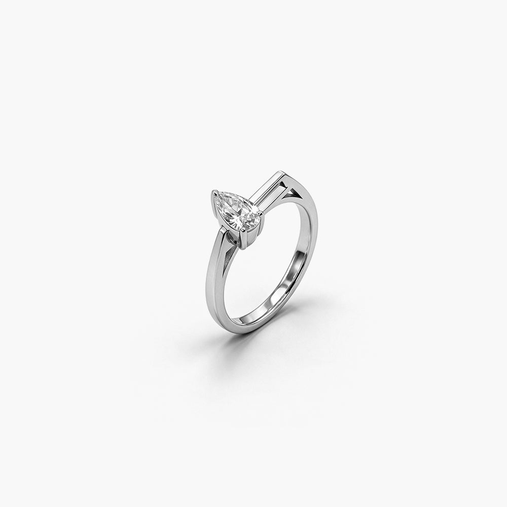 Teardrop Pear Solitaire Platinum Plated 925 Sterling Silver Ring