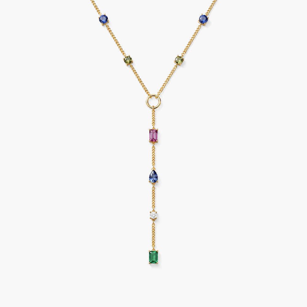 Prism Drop Station 925 Sterling Silver Lariat Necklace