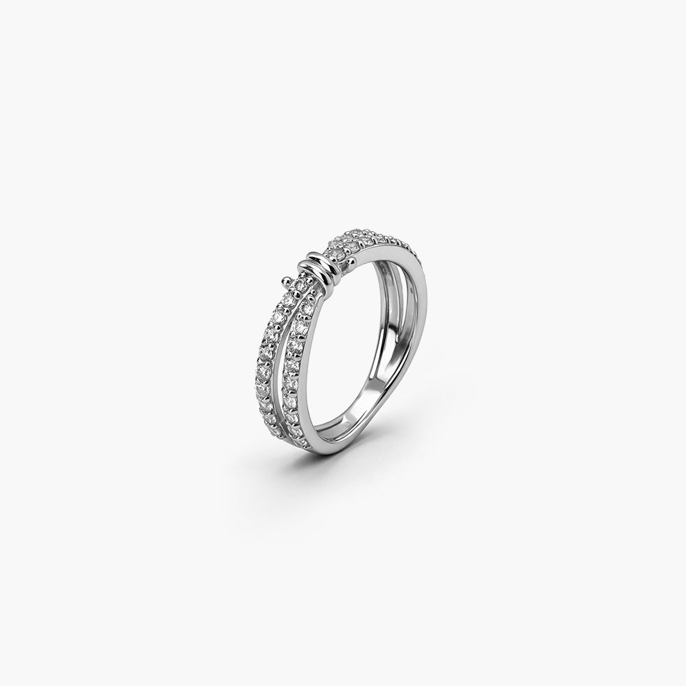 Doubleline Pavé Platinum Plated 925 Sterling Silver Ring