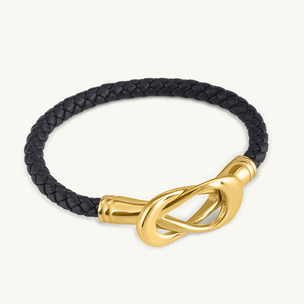 Gold Black leather Bracelet