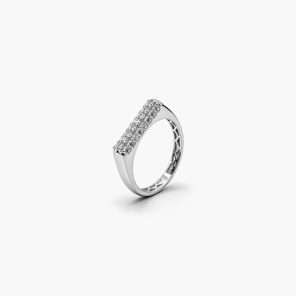 Pavé Bar Signet Platinum Plated 925 Sterling Silver Ring