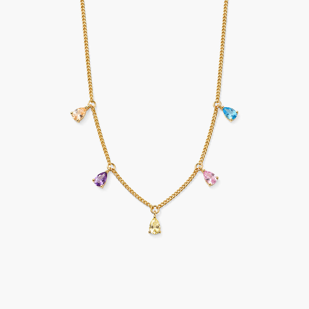 Confetti Gem 925 Sterling Silver Station Necklace