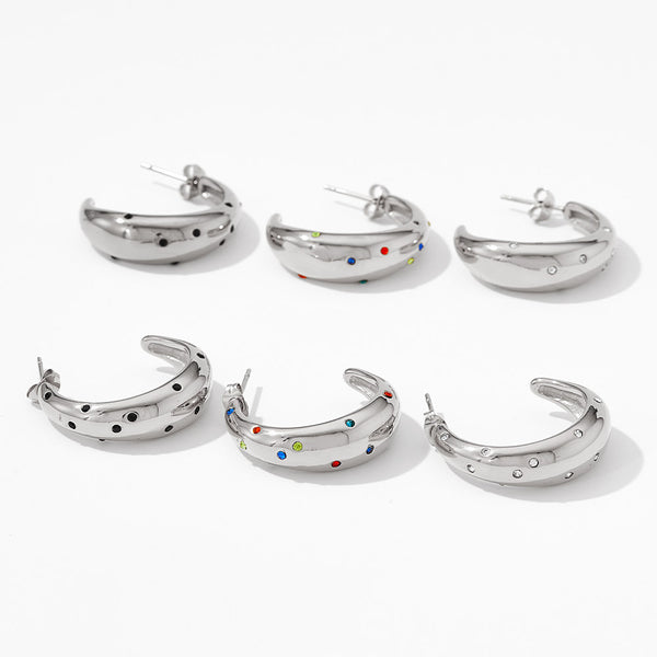 Silver Cashew Diamond Hoop Earrings