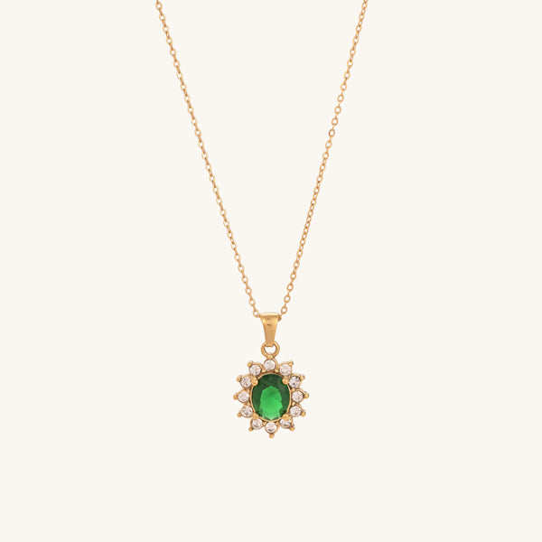 Green Sapphire and Diamond Halo Pendant - Image 1