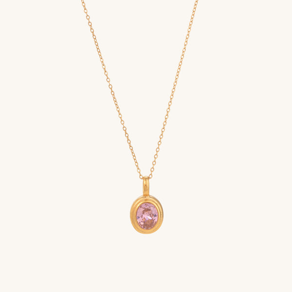 Shop Pink Emerald Oval Pendant | 18k Gold Plated Palmonas-3