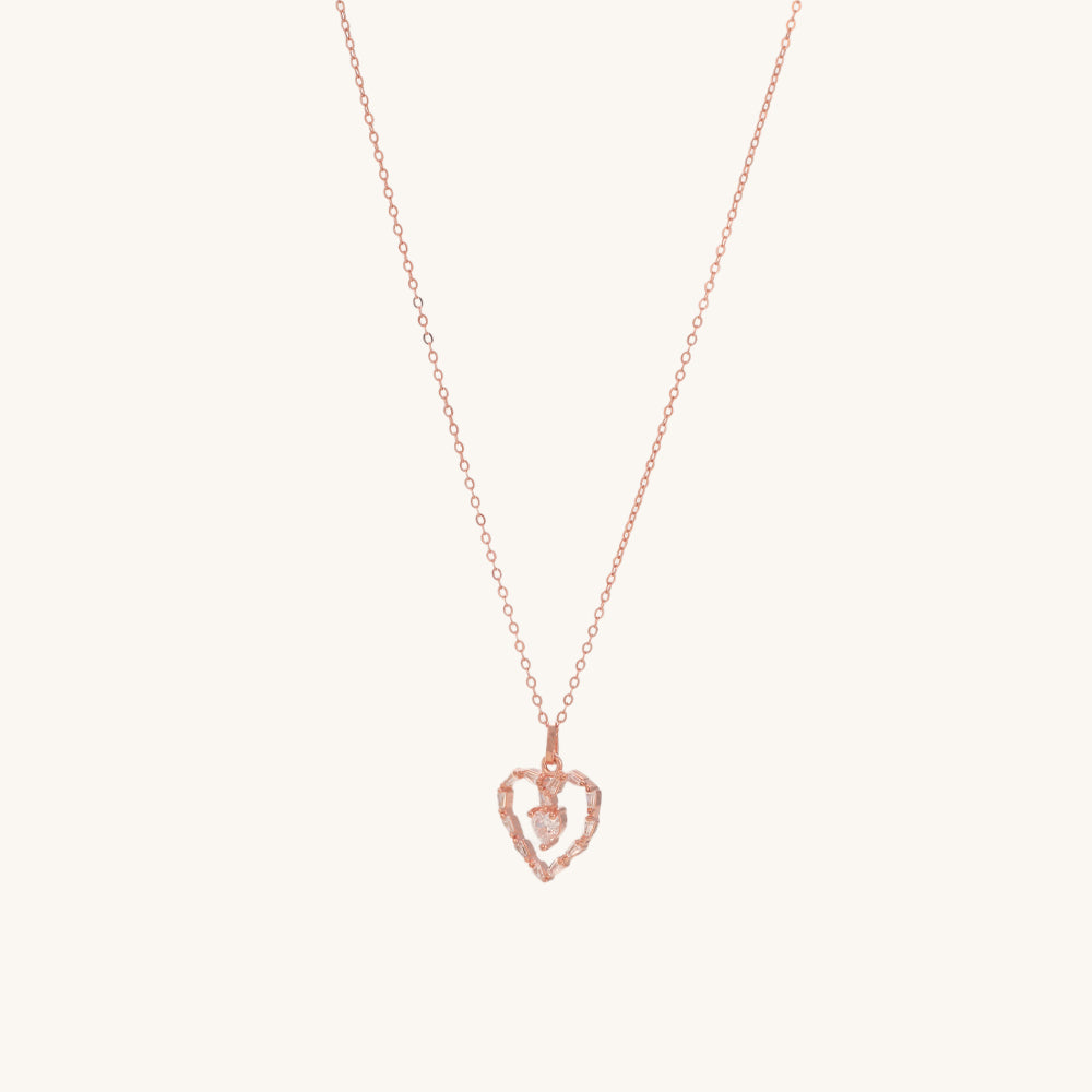 Diamond Heart Necklace- 18k Rose Gold Vermeil - view 3