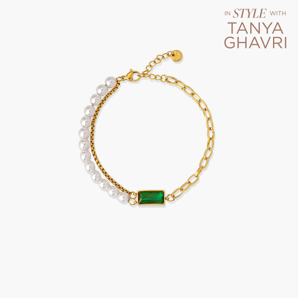 Shiny Emerald Pearl Chain Bracelet