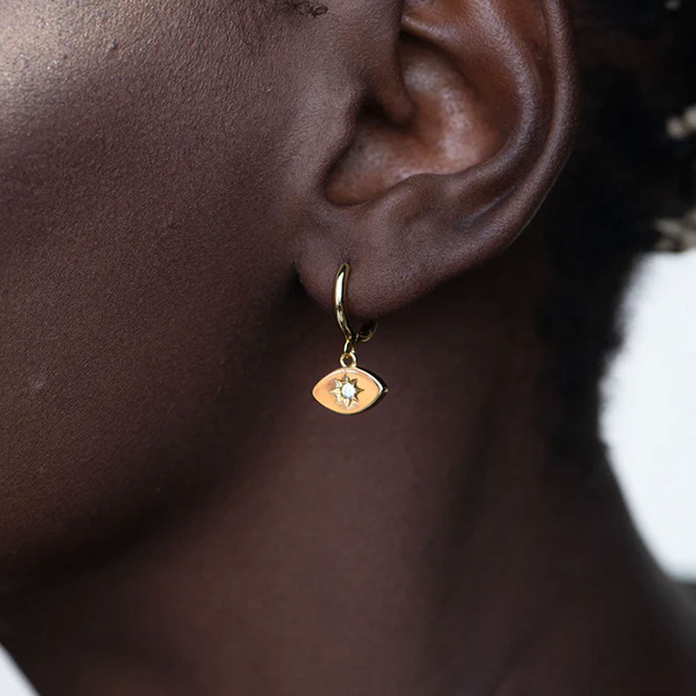 Medium Iris Star Drop Hoop Earrings