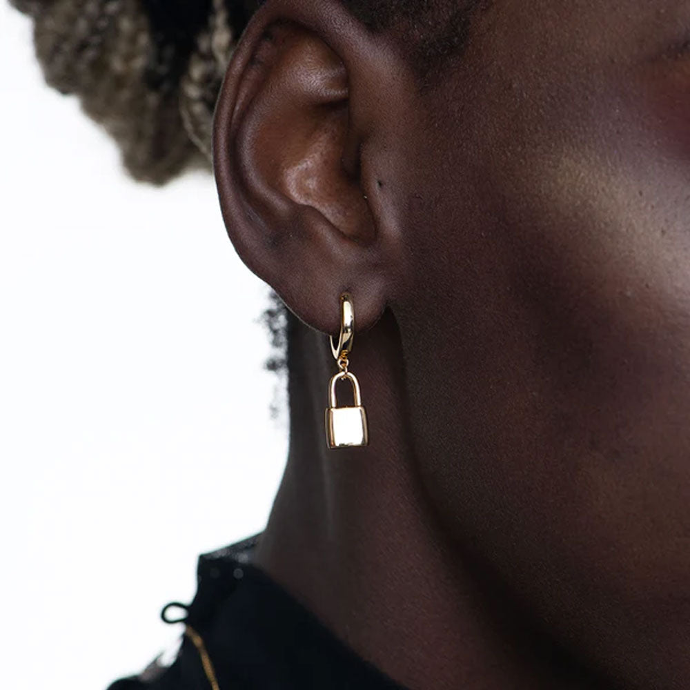 Lock Charm Drop Hoop Earrings