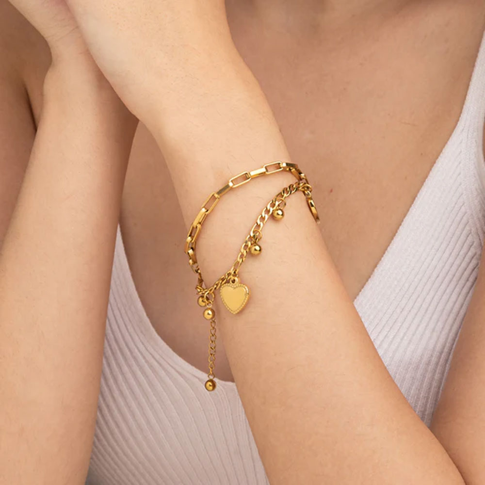 Classic Cable Heart Station Bracelet in Sterling Silver with 18K Yellow Gold,  3mm | David Yurman