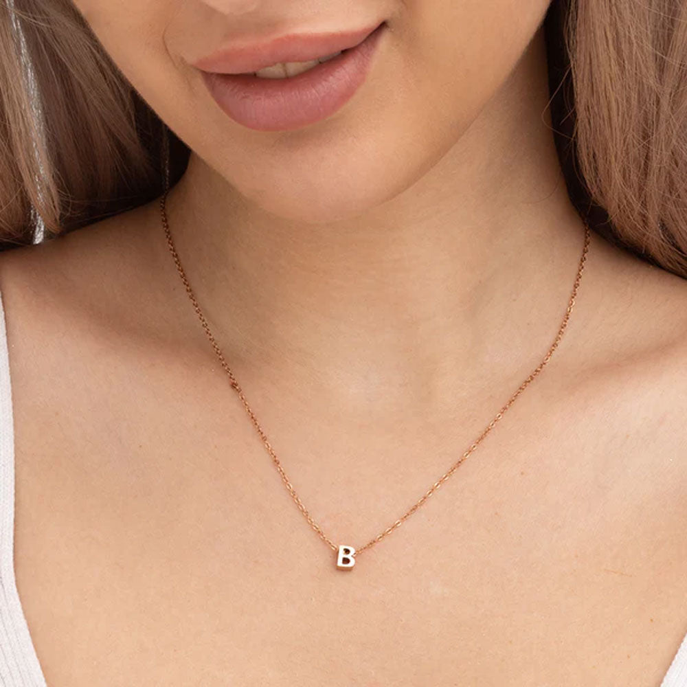 Small Letter Necklace- 18k Rose Gold Plated