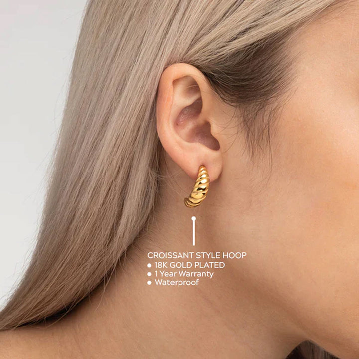 Shop Croissant Style Hoop Earrings- 18k Gold Plated Palmonas-3